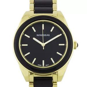 Rousseau Elegant Kemora 9405 Black Gold Tone Enamel Insert Link Ladies Watch